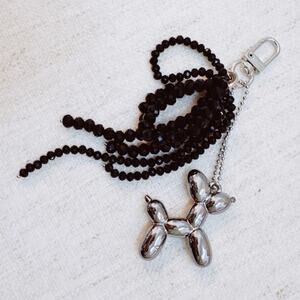 Balloon Dog Bag Charm Beaded Bow Black Silver